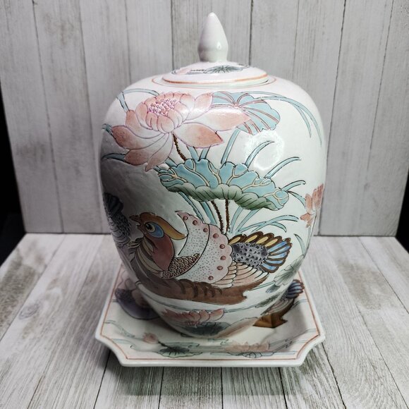 Vintage Chinese Dynasty by Heygill HFP Jar & Plate Painted Decorative Macau - Picture 2 of 12